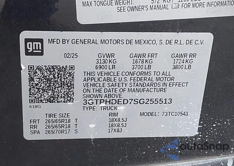 2025 GMC Sierra 1500 2Wd Short Box Slt z USA, uszkodzony, nr VIN 3GTPHDED7SG255513